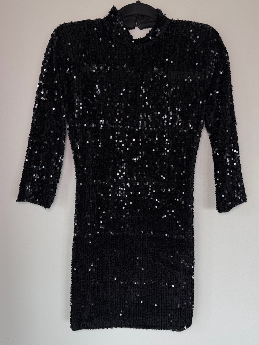 Black Sequin Cut Out Backless High Neck Half Sleeve Mini Dress Party Formal Goth